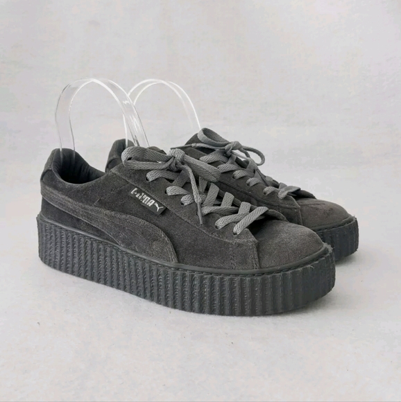 Puma Shoes - PUMA X FENTY Rihanna Gray Velvet Platform Creeper Sneakers Shoes Womens Sz 8.5